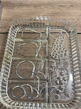 Glass Fruit Serving Tray Clear Rectangle Fluted Edges Decorative Party Dish